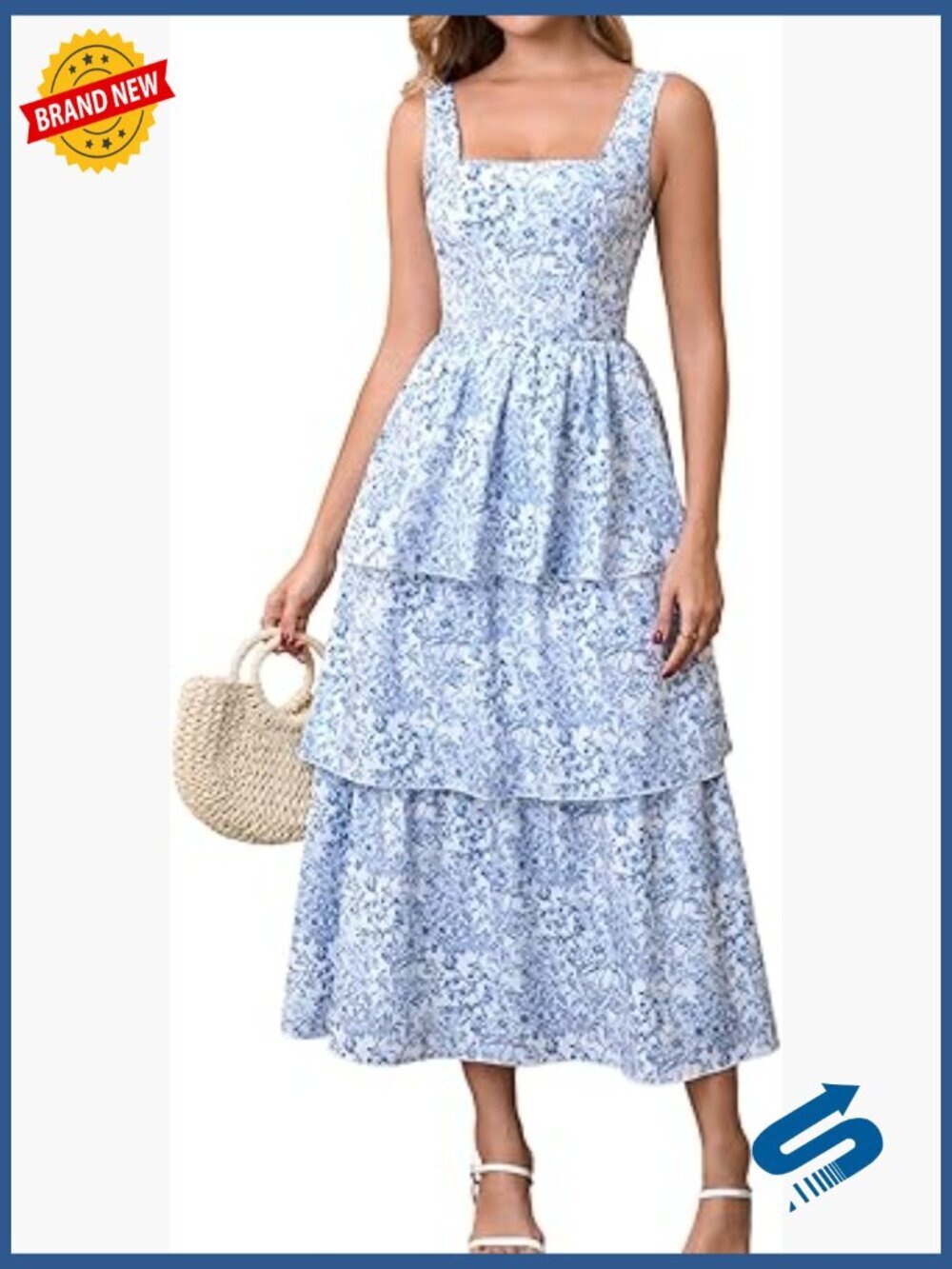 Summer Floral Tiered Ruffle Corset Midi Sundress Flowy A-Line Backless Square